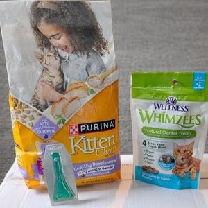 Cat Supplies Bundle – Kitten Chow, Whimzees Treats & Frontline Plus – New